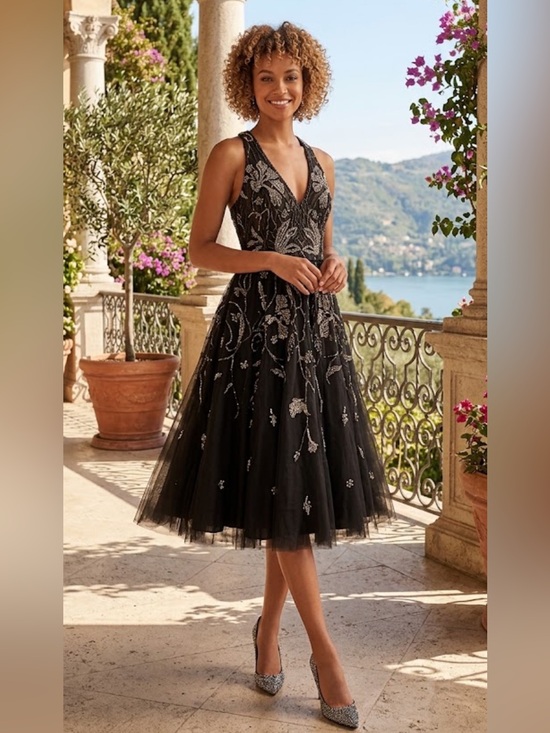 Aidan Mattox Dresses & Skirts - Aidan Mattox embellished midi V-neckline sleeveless dress